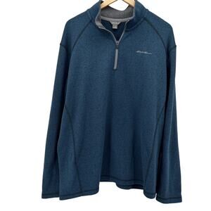 Eddie‎ Bauer Sweater Size 2XL 1/4 Zip Pullover Long Sleeve Teal Blue Marled